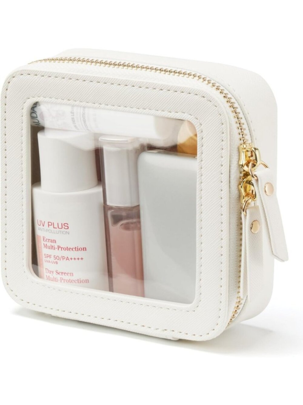 Mini Clear Makeup Bag for Purse | Travel Cosmetic Case | White Organizer